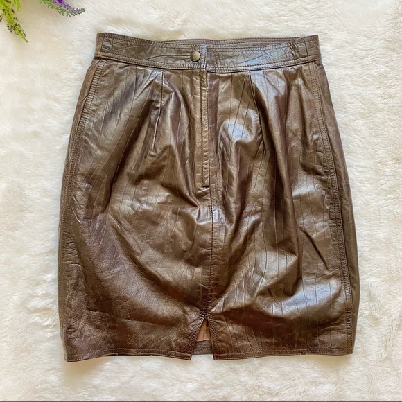 VINTAGE 80s 90s Brown Leather Pencil Skirt - Picture 4 of 5